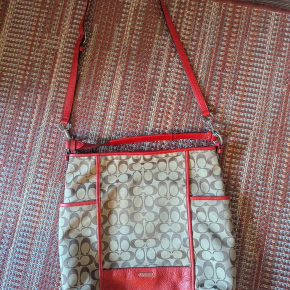Coach Park Convertible Red and Tan Signature Tote Bag - Picture 7 of 9